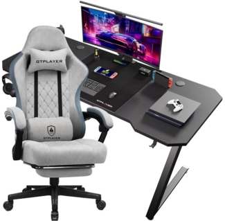 GTPLAYER Gaming-Stuhl Ergonomischer Gaming Sessel Schreibtischstuhl mit Stoffoberfläche (Pacekung), Federsitzkissen mit Fußstütze