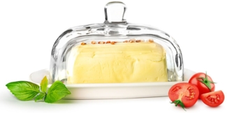 Große Butterdose auf Porzellanteller Butterglocke Butterschale Kühlschrankbutterdose