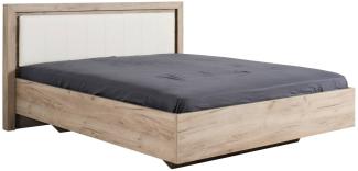 Doppelbett Holzbett Polsterbett Ehebett 160x200 cm Bett Eiche Grau Kunstleder Weiß Bettgestell