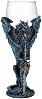 Figuren Shop GmbH Becher Glas Kelch Drache - Sea Blade - Weinkelch Fantasy Drachenfigur Deko, Kunststein (Polyresin), Glas