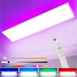 oyajia LED Deckenleuchte Ultraflach Deckenlampe 120x30cm, LED Panel Dimmbare mit Fernbedienung, RGB Backlight, LED fest integriert, 40W RGB Backlight Deckenleuchte für Wohnzimmer Schlafzimmer Küche