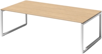 Bisley Cito Konferenztisch 240x120 cm, Tischplatte in Ahorn, O-Gestell in Weiß - Besprechungstisch & Meetingtisch, großer Chef Schreibtisch XXL-Tisch Konferenzraum Chefbüro, DOF2412-MP-396