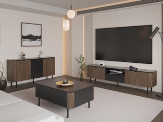 Wohnzimmer-Set Timzemt I (Farbe: Nuss / Schwarz)