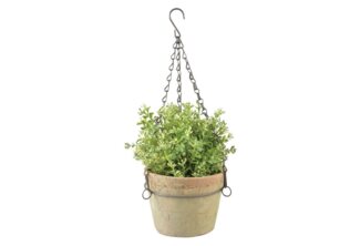 Aged Terracotta Topf mit Metallhalter zum aufhängen