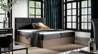 Boxspringbett Bett LAMBROS 120x200 cm Dunkel Eiche Stoff Schwarz inkl. Bettkasten