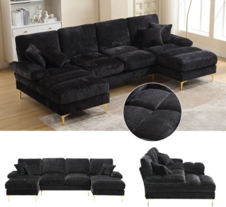 LVHOM Loungesofa 272x136x88 cm, 4-6 Personen, 6-Sitzer Chenille U-Shape Sektionssofa/Modulares Sofaset/Schlafsofa/Ecksofa/Relaxliege