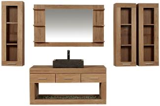 Badmöbel Set Boras Teak Massivholz - Breite vom Unterschrank: 90 cm - Breite vom Spiegel: ohne Spiegel - Anzahl der Hängeschränke: 3 Schränke - Handtuchhalter: ohne Handtuchhalter