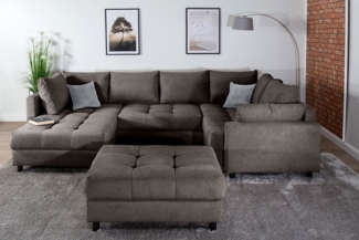 COLLECTION AB Wohnlandschaft Toni U-Form mit Armlehne, inkl. Hocker und Zierkissen in abgesetzter Farbe, mit Bonnelfederkern