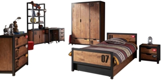 Kinderzimmer Set komplett Kameko 12 Massivholz+MDF Schwarz/Cognac