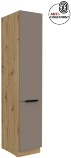 Küchen Hochschrank 40 cm Küche ARIA Sandgrau ultra matt + Eiche Artisan matt, hochwertige Fronten mit Anti Fingerprint Beschichtung Küchenzeile Küchenblock