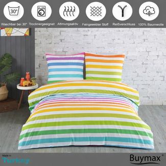 Buymax Bettwäsche Regenbogen, Rainbow 100% Baumwolle, Biber, 3 teilig, 200x220 cm Flanell 100% Baumwolle Winterbettwäsche mit Reißverschluss