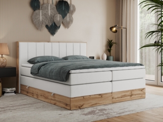 Boxspringbett BELLISSIMO KING, Doppelbett mit Multipocket-Matratze, Polsterbett mit Kopfstütze - 140 x 200 cm - Weiß Kunstleder - H3