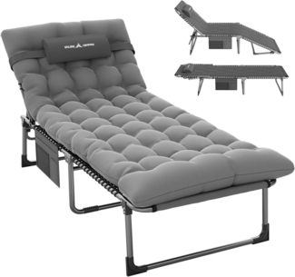 UDPATIO Camping Liegestuhl klappbar mit Auflage, 5-fach verstellbar, Grau