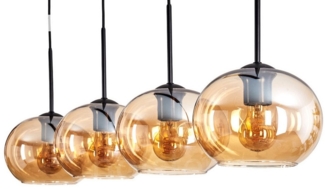 hofstein Hängeleuchte Hängelampe aus Metall/Glas in Schwarz/Bernsteinfarben/Klar, ohne Leuchtmittel, Vintage/Retro Design, Glasschrime (20cm), 4x E27, ohne Leuchtmittel