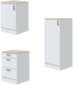 Dmora Komplette Küche Zafrena, Moderne Küchenkomposition, Modular Set für Küche, Funktionelle Küchenlösung, Weiß und Eiche