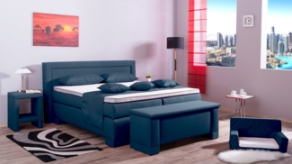Meisterbetten Boxspringbett Rico 160x200 in W-Blue, Matratzenbezug Nano, Komfortschaum-Topper