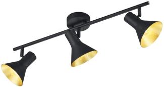 LED Deckenstrahler Metall Schwarz/Gold dimmbar 3 Spots schwenkbar 58cm breit