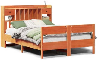 vidaXL Massivholzbett mit Regal ohne Matratze Wachsbraun 150x200 cm 3323025