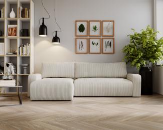 Ecksofa L-form, mit Schlaffunktion und Bettkasten - ARGOS - Beige Cord