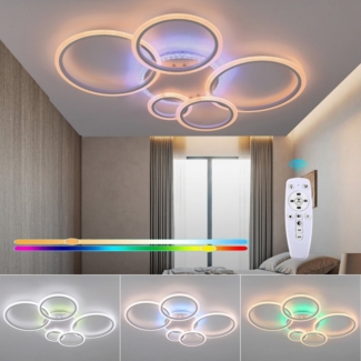 WILGOON LED Deckenleuchte 80W deckenlampe dimmbar, RGB Farbwechsel Lamp mit Fernbedienung, RGB-Hintergrundbeleuchtung, LED fest integriert, RGB, modern Blumenform Deckenleuchte für küche,wohnzimmer Schlafzimmer