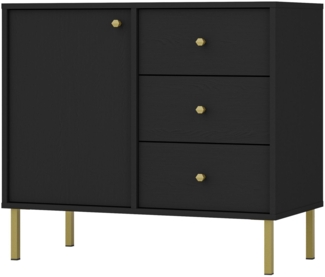 Selsey 'Oktio' Sideboard 1-türig mit 3 Schubladen, schwarz-graphit, ca. 74 x 84 x 41 cm