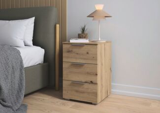 rauch Nachtkommode Nachttisch Nachtkonsole CORTONA mit Dekor-Front (Breite 40 cm inkl. Soft-Close-Funktion), mit 3 geräumigen Schubladen, Kantengriff aus Metall MADE IN GERMANY