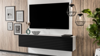 AX LIVING Lowboard ZIVOLLI 160 Lamellenfront TV-Hängeschrank Weiß/Schwarze Lamellen