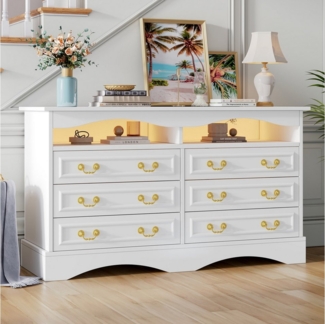 REDOM Sideboard mit LED-Beleuchtung (Kommode, Esszimmerschrank, 1 St, Funktionales Design,Aufbewahrung), mit 6 Schubladen