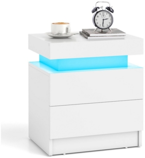 COSTWAY Nachttisch (1-St), LED, mit 2 Schubladen&Fernbedienung, weiß