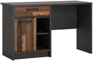 Schreibtisch im modernen Industrial Design NELSON-129 in grau mit Holz Nb, platzsparender Jugendzimmer Arbeitsplatz mit Stauraum, B/H/T ca. 120/74/52 cm