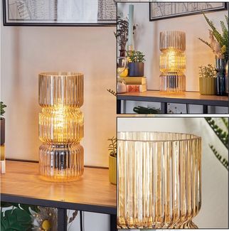 hofstein Tischleuchte Tischlampe aus Metall/Glas in Schwarz/Bernsteinfarben, ohne Leuchtmittel, mit Glasschirm (10,5cm) u. An/-Auschalter, 1x E27, ohne Leuchtmittel