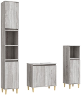 vidaXL 3-tlg. Badmöbel-Set Grau Sonoma Holzwerkstoff 3185587