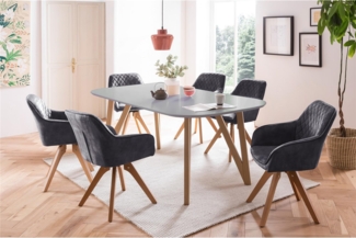 Essgruppe 5-tlg. Tisch 160x90 aus MDF Grau + 4 Stühle aus Samtvelours Schwarz