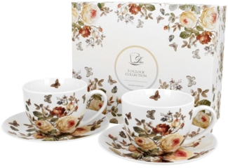 DUO FLORAL 2er-Set Tassen 280 ml ZAHRA mit Untertassen, New Bone China Porzellan