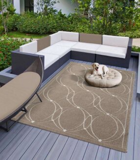 TaraCarpet Teppich Indoor & Outdoor Teppich Capri modernes Kreise Design, rechteckig, Höhe: 5 mm, Kurzflor beige In & Outdoor Balkon Terrasse Wohnzimmer 120x170