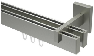 Innenlauf-Gardinenstangen-Set Smartline Paxo 240 cm (geteilt in 2 x 120 cm), 2-läufig, 14x35 mm Edelstahl-Optik
