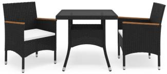 vidaXL 3-tlg. Garten-Essgruppe Schwarz Poly Rattan und Akazienholz 3058314