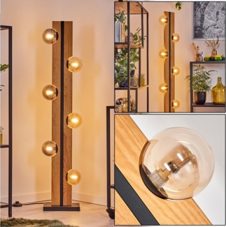 hofstein Stehlampe Stehlampe aus Holz/Metall/Glas in Natur/Schwarz/Bernsteinfarben, ohne Leuchtmittel, moderne Stehleuchte im Retro/Vintage-Design, Höhe 120 cm, 6 x G9
