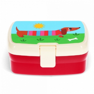 Rex London Lunchbox mit herausnehmbaren Fach Sausage Dog (Blau), Kunststoff, BPA-frei, (mit Clipverschluss, 2-tlg, ca. 17 x 13 x 7,5 cm), Snack Obst Behälter Dose Box