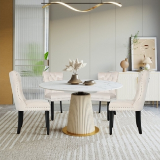 Puluomis Esszimmerstuhl (2/4/6/8 Set Grau/ Schwarz/Beige, 4 St), Samt Stuhl mit hoher Rückenlehne, Küchenstuhl mit Eichenbeinen