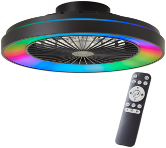 Brilliant LED-Deckenleuchte mit Ventilator, 48,5 cm – Schwarz, Metall & Kunststoff, RGB & CCT-Technologie, Dimmbar, inklusive Fernbedienung
