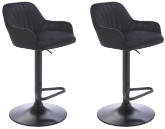 Vente-unique - Barhocker 2er-Set - Samt & Metall - Höhenverstellbar - Schwarz - ELEANA