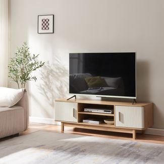 Fernsehschrank Ferrersp mit 2 Türen 140x40x45 cm Eicheoptik/Sandfarben [en. casa]