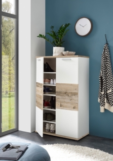 Schuhschrank HUGO Kommode Flurschrank Dielenschrank weiß braun 80 cm