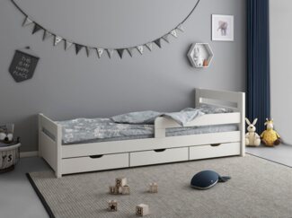 Lüttenhütt Kinderbett "TIMMO " BESTSELLER, inklusive 3 Schubkästen, bodentief, mit Rausfallschutz, zertifiziertes Massivholz