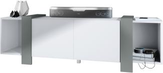 Vladon Lowboard Ida 149 x 45,5 x 34 cm TV-Board mit 4 Fächern und PTO-Türen, Korpus in Weiß matt, Blenden in Graphit seidenmatt
