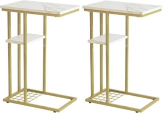 YMYNY Beistelltisch C-Form 2er-Set Industrie-Design 40x26x61.5cm Marmormuster