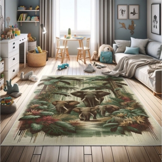 Abakuhaus Teppich Dekorativer Teppich für Wohnzimmer und Schlafzimmer, rechteckig, Elefant Wilde Natur Rüsseltiere