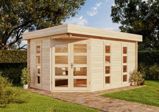 Alpholz 5-Eck Gartenhaus Modell Lindau-40 Gartenhaus aus Holz Holzhaus mit 40 mm Wandstärke Blockbohlenhaus mit Montagematerial