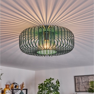 hofstein Deckenleuchte runde Deckenlampe aus Metall in Grün, ohne Leuchtmittel, Retro-Leuchte mit Lichteffekt durch Gitter-Optik, Ø 40cm, E27-Fassung.